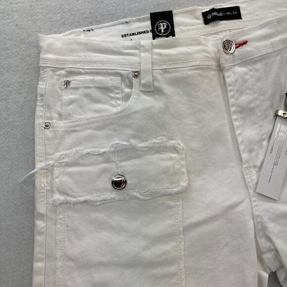 Preme Jeans Mens 40x34 Semi Stacked Fit Cargo Utility White Distressed Denim Y2K - Picture 4 of 15